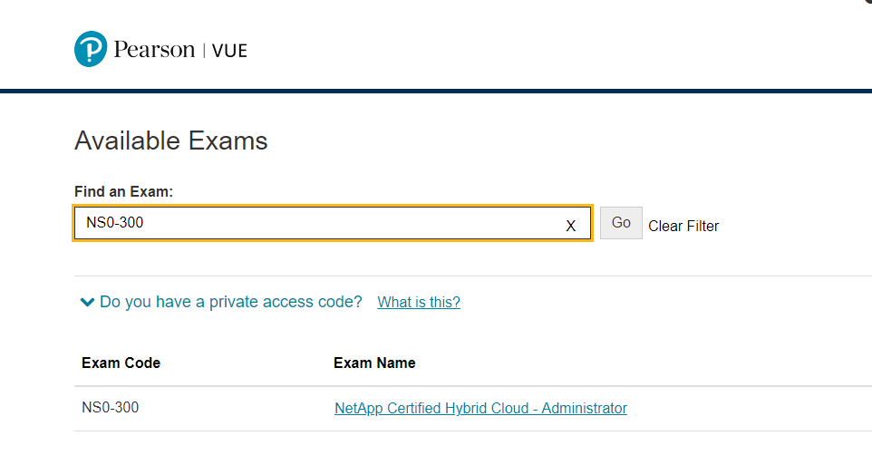 Register NS0-300 exam at VUE